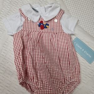 Claire & Charlie Red Gingham Baby Matching Set with White Collar